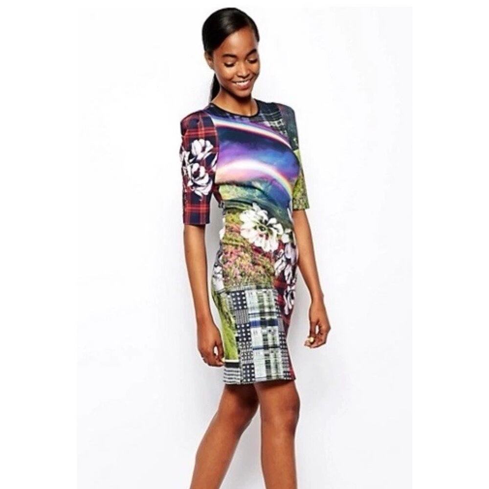 Clover Canyon Ashford Castle‎ Dress Medium Neoprene Artsy Festival Bodycon Mini
